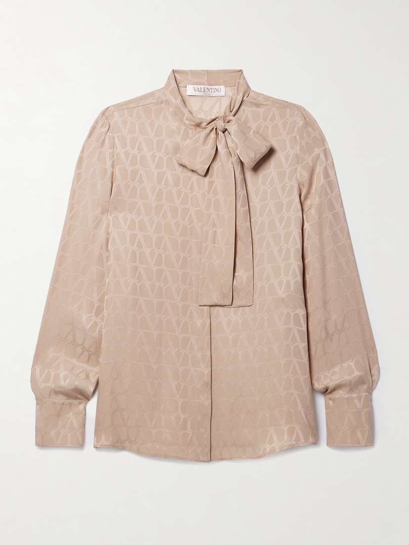 Valentino Garavani Pussy-bow Silk-jacquard Shirt
