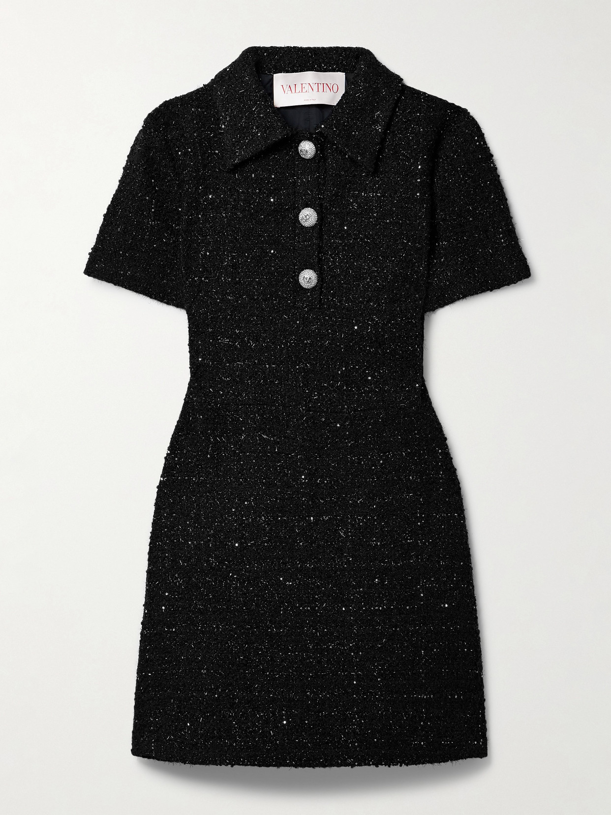 Valentino Garavani Embellished Metallic Tweed Mini Dress - Black