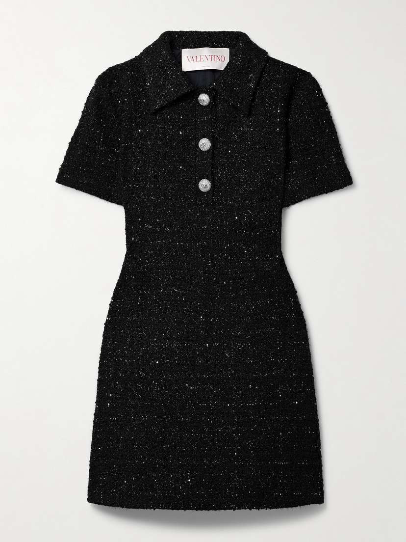 Valentino Garavani Embellished Metallic Tweed Mini Dress