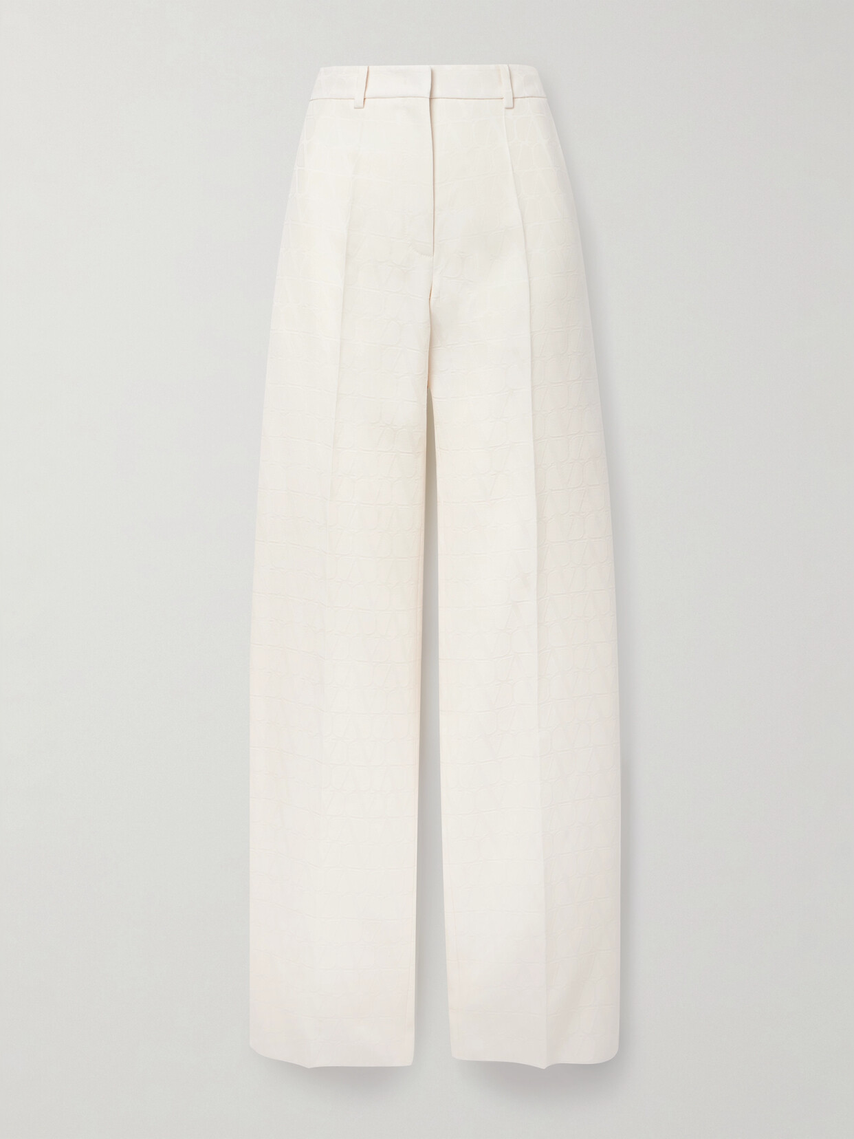 Shop Valentino Wool And Silk-blend Jacquard Wide-leg Pants In Neutrals