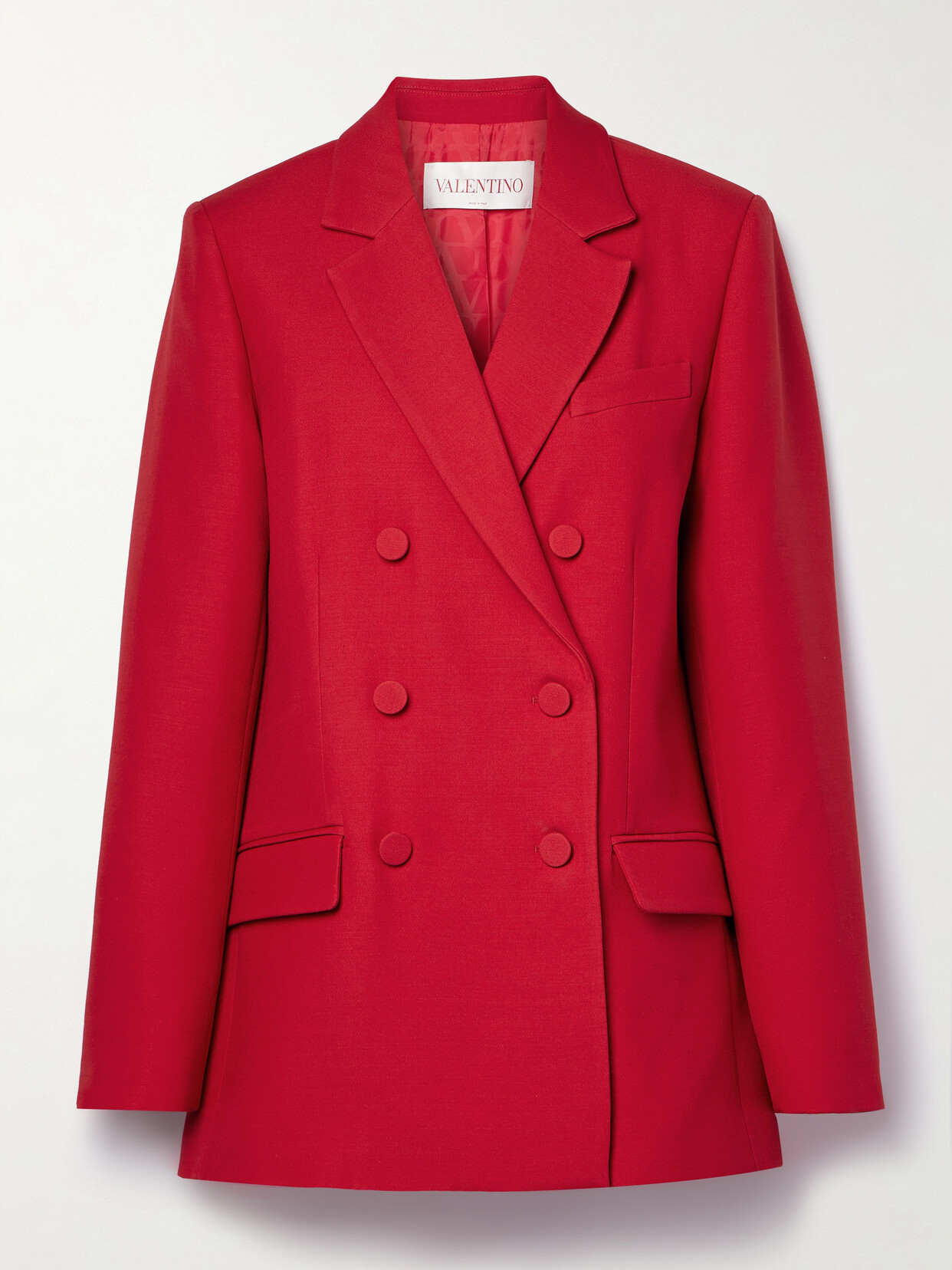 Valentino Double-breasted Wool And Silk-blend Crepe Blazer In Red