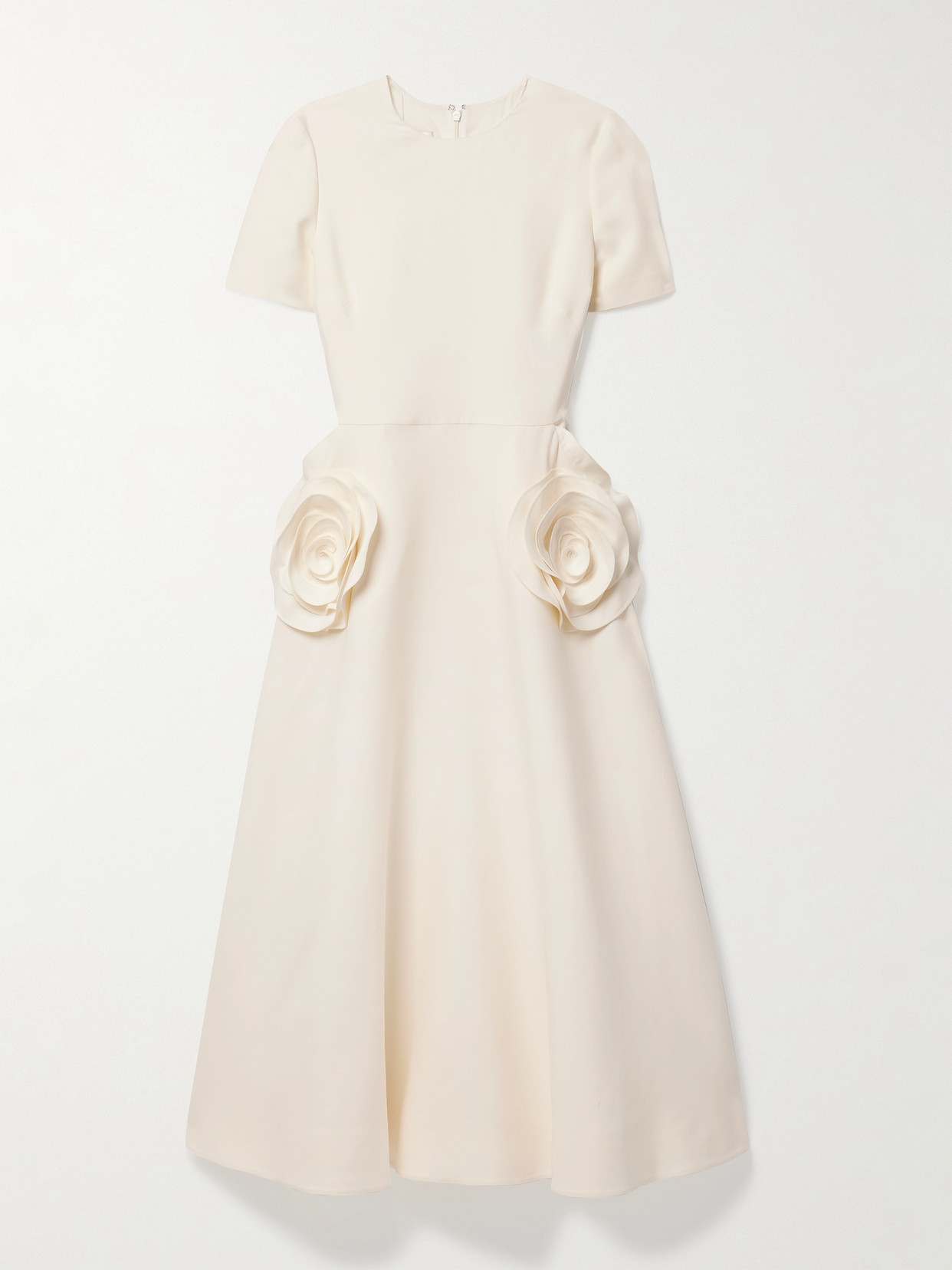 Valentino Garavani Appliquéd Pleated Wool And Silk-blend Midi Dress - Cream