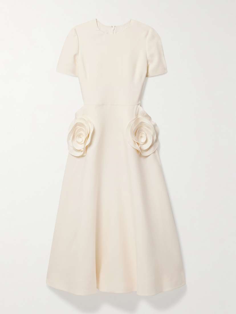 Valentino Garavani Appliquéd Pleated Wool And Silk-blend Midi Dress