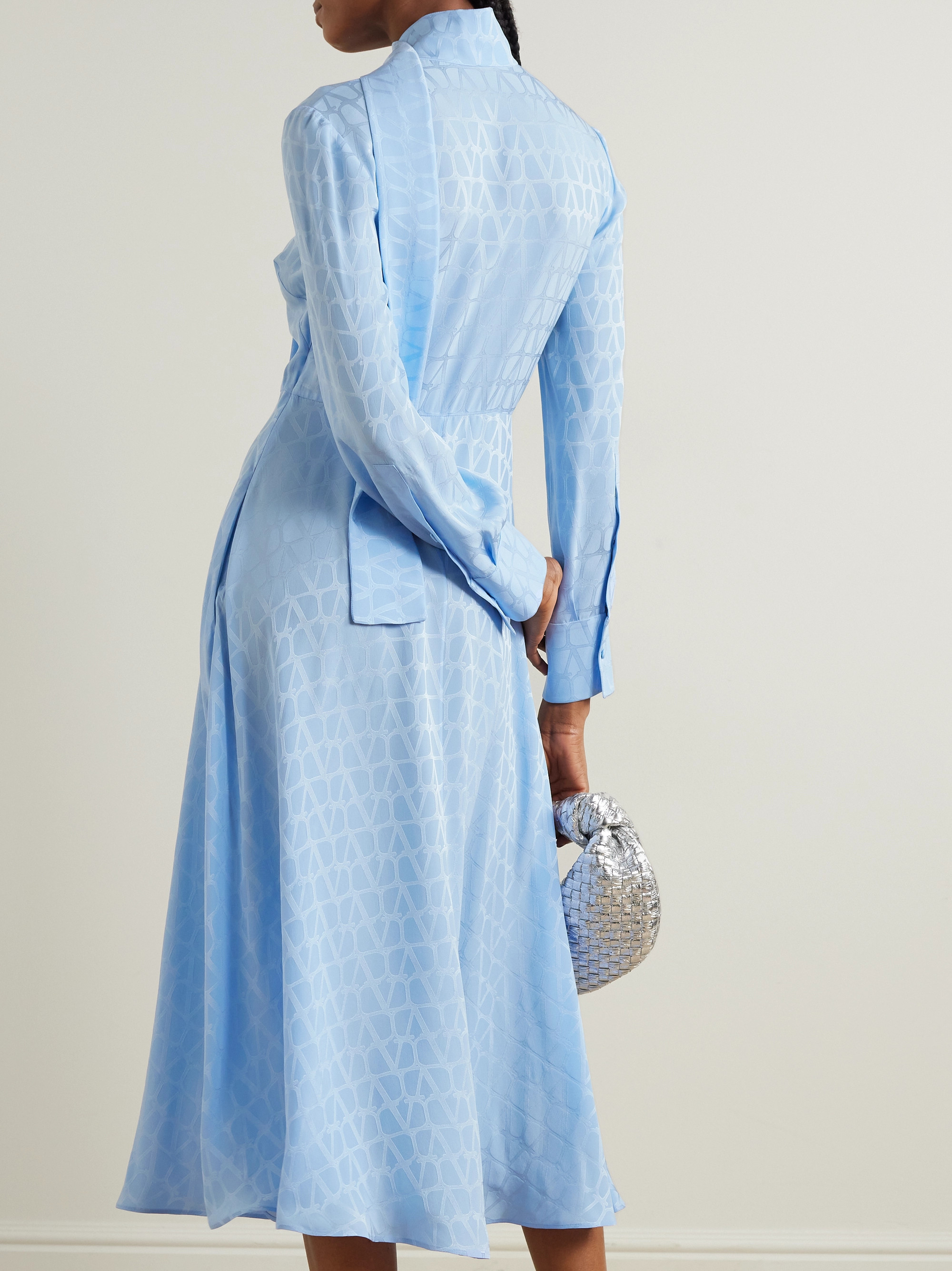 Valentino Garavani Scarf-detailed silk-jacquard midi dress