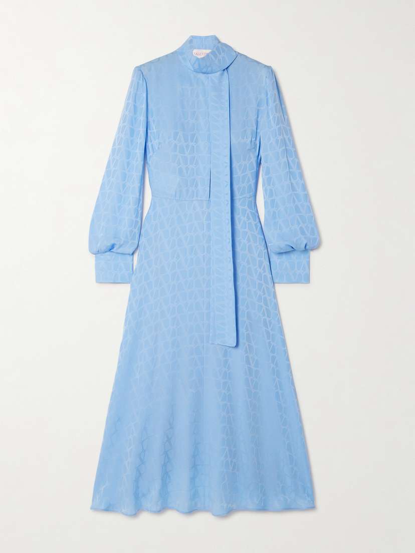 Valentino Garavani Scarf-detailed Silk-jacquard Midi Dress