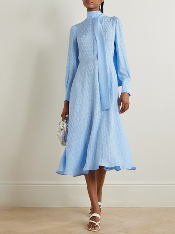 Valentino Garavani Scarf-detailed silk-jacquard midi dress