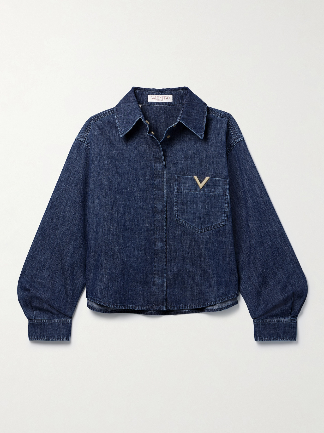 Valentino Embellished Denim Shirt In Blue