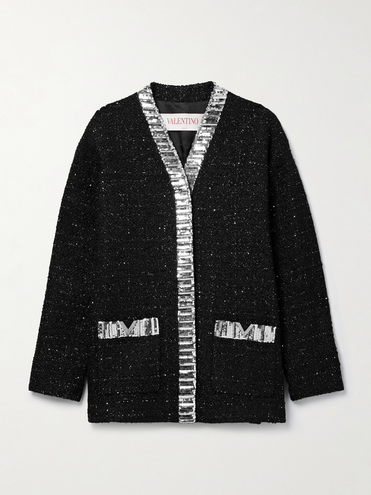 Valentino Embellished Metallic Tweed Jacket In Black