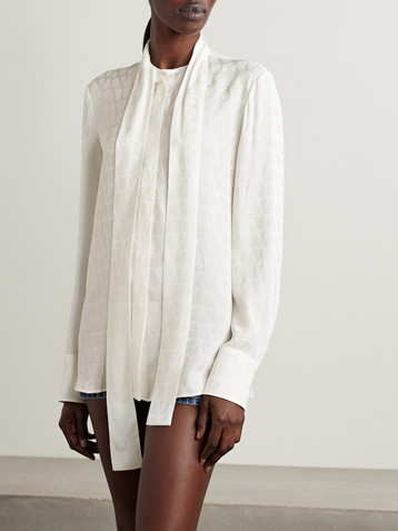 Valentino Garavani Pussy-bow silk-jacquard shirt