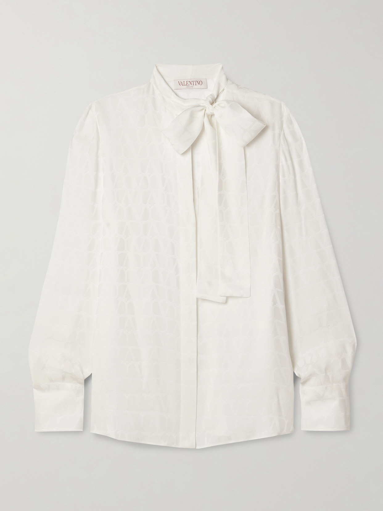 Valentino Pussy-bow Silk-jacquard Shirt In White