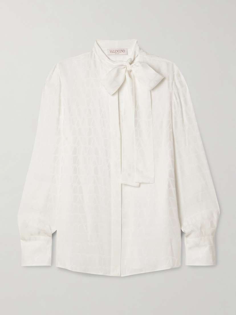 Valentino Garavani Pussy-bow Silk-jacquard Shirt