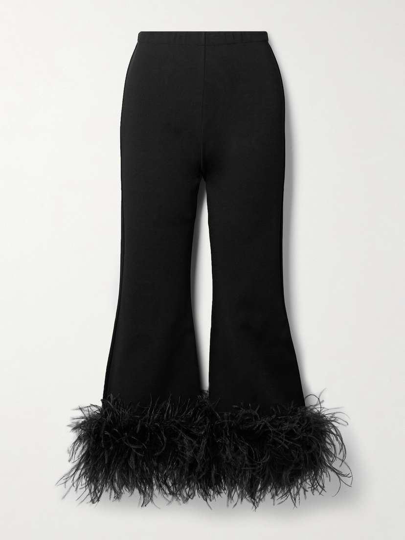 Valentino Garavani Cropped Feather-trimmed Knitted Flared Pants -  - xx large
