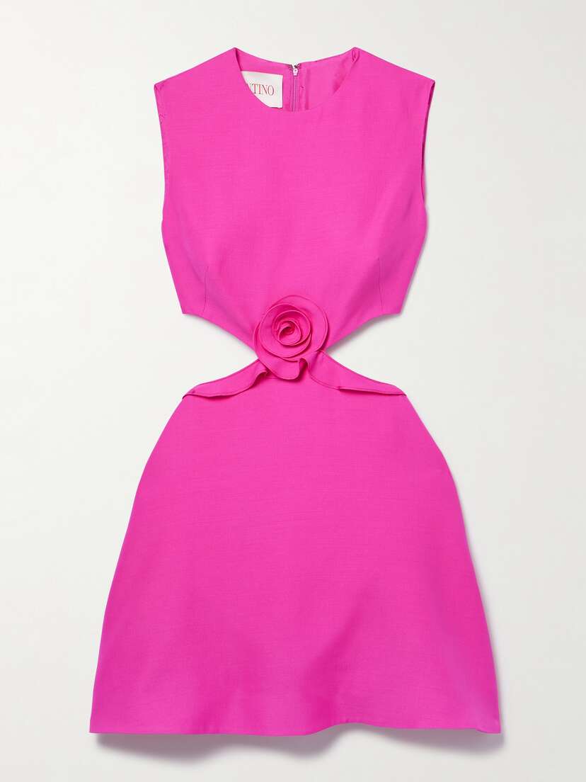 Valentino Garavani Cutout Appliquéd Wool And Silk-blend Crepe Mini Dress