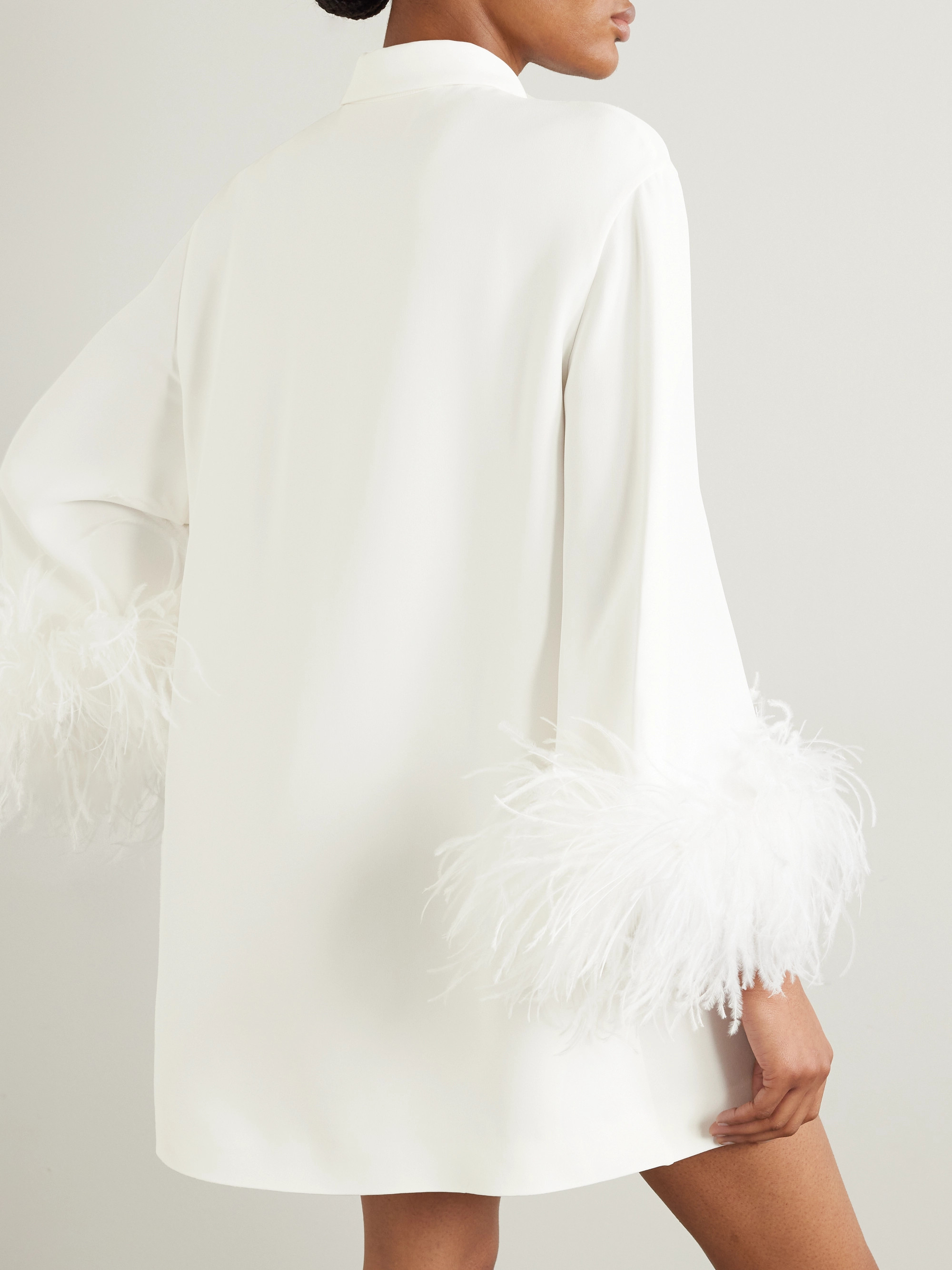 Valentino Garavani Feather-trimmed silk-crepe mini shirt dress thumbnail