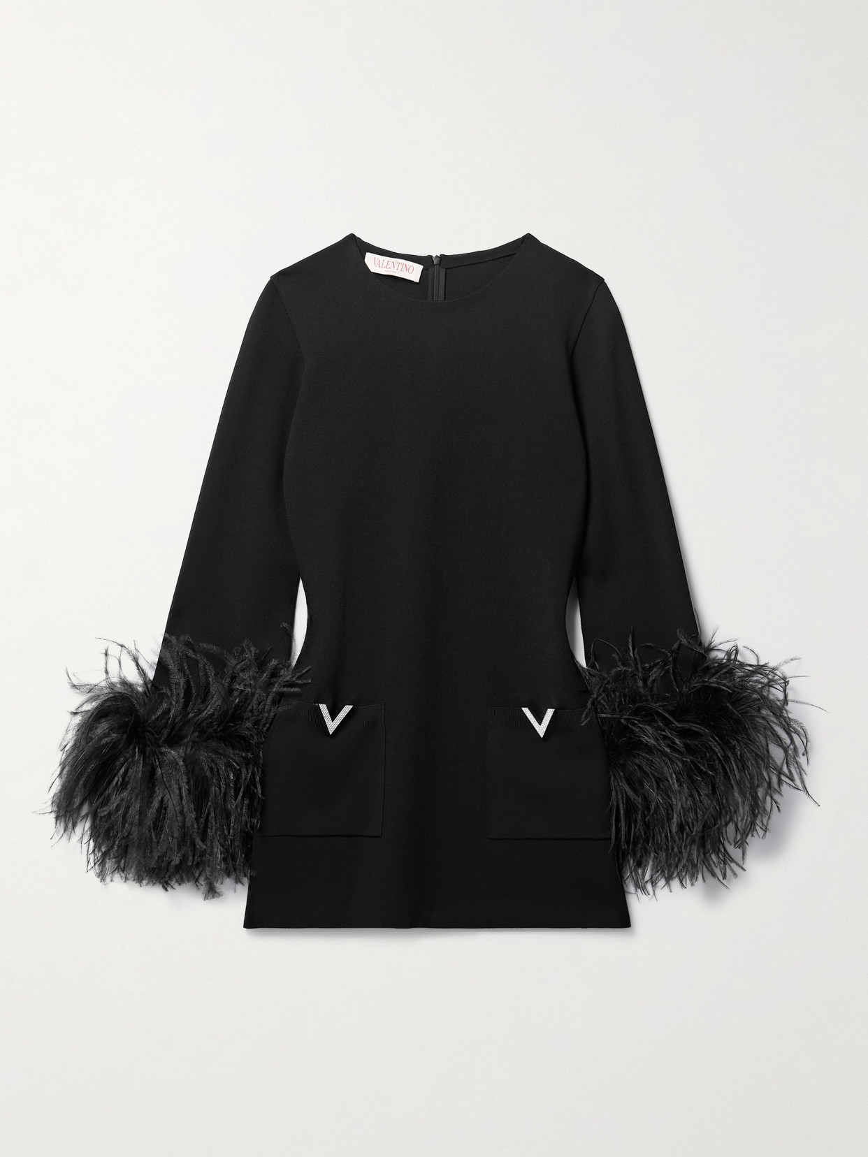 Valentino Garavani Feather-trimmed Embellished Knitted Top - Black