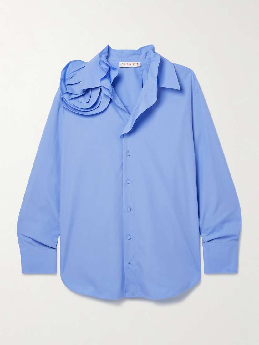 Valentino Garavani Appliquéd Silk-trimmed Cotton-poplin Shirt