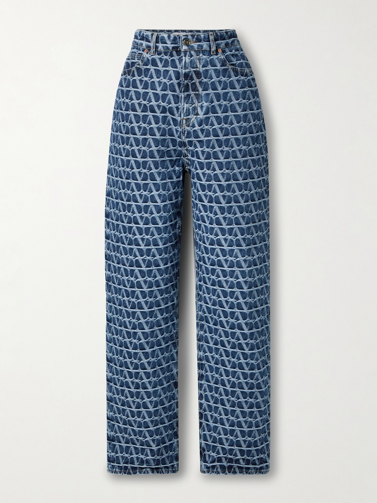 Valentino Garavani - High-rise Straight-leg Jacquard Jeans - Blue