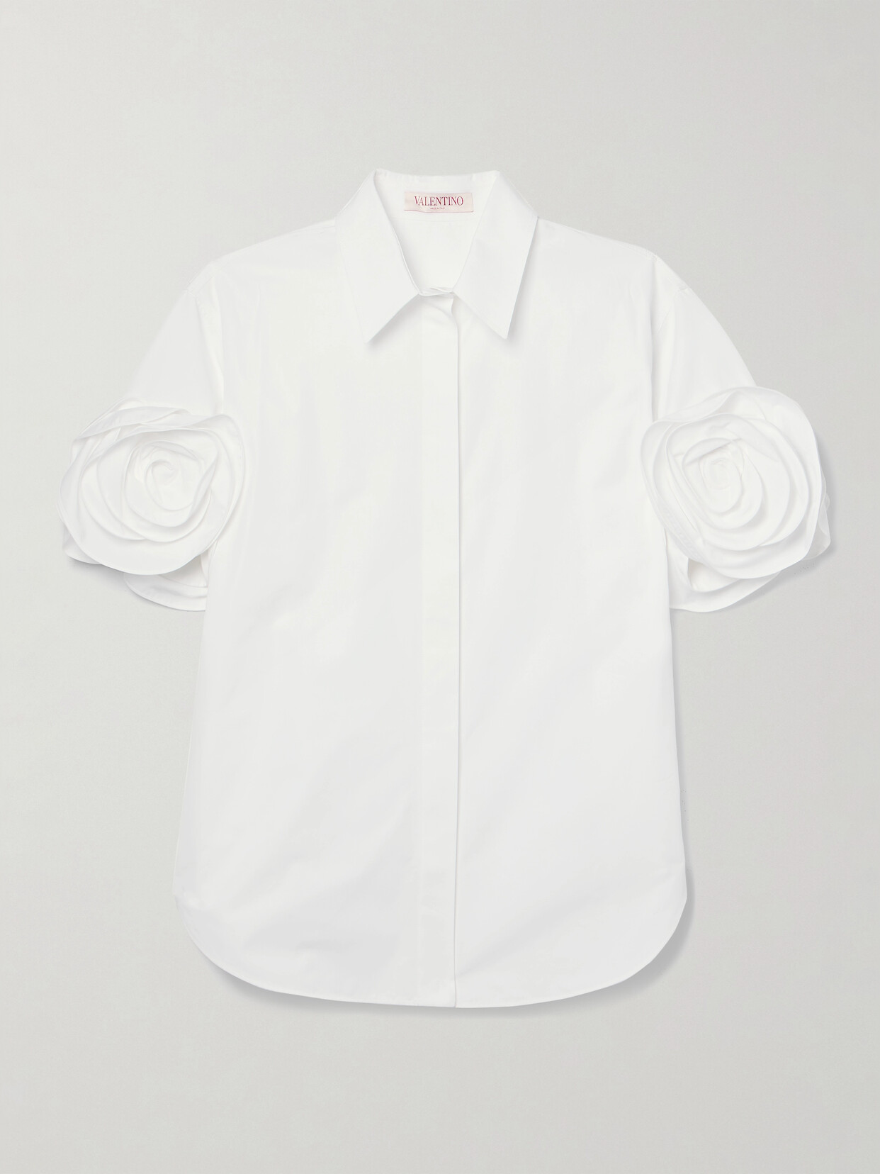 Shop Valentino Embellished Silk-trimmed Cotton-poplin Shirt In White