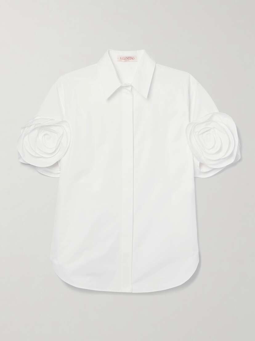 Valentino Garavani Embellished Silk-trimmed Cotton-poplin Shirt