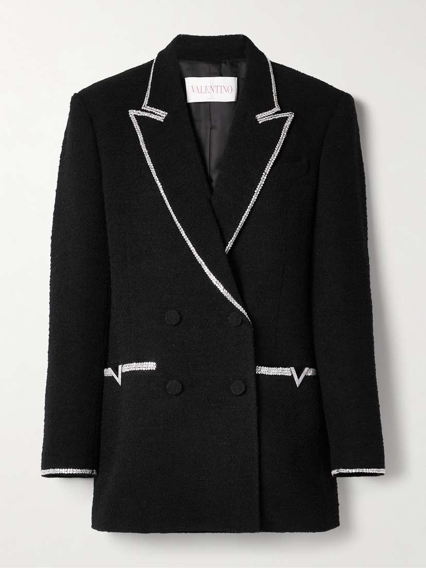 Valentino Garavani Embellished Double-breasted Wool-blend Bouclé-tweed Blazer