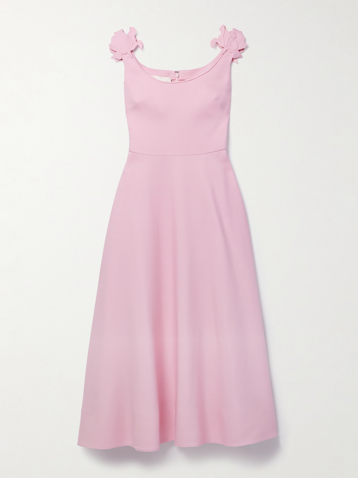 Valentino Floral-embroidered Wool-blend Midi Dress In Pink