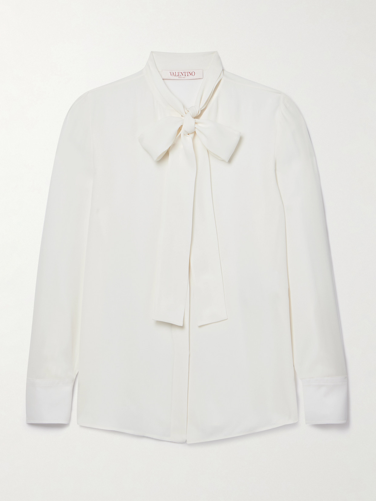 Valentino Pussy-bow Silk-georgette Shirt In Off-white