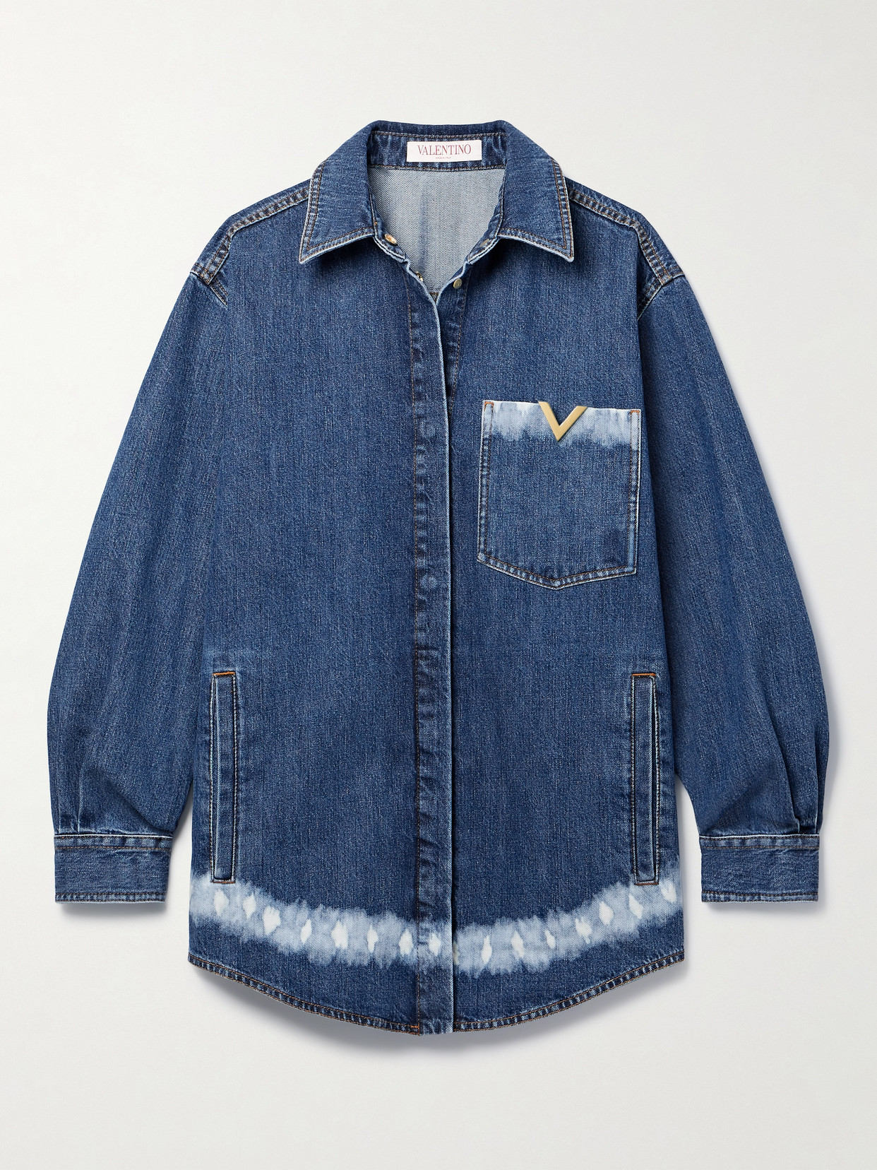 Valentino Garavani - Oversized Embellished Bleached Denim Jacket - Blue