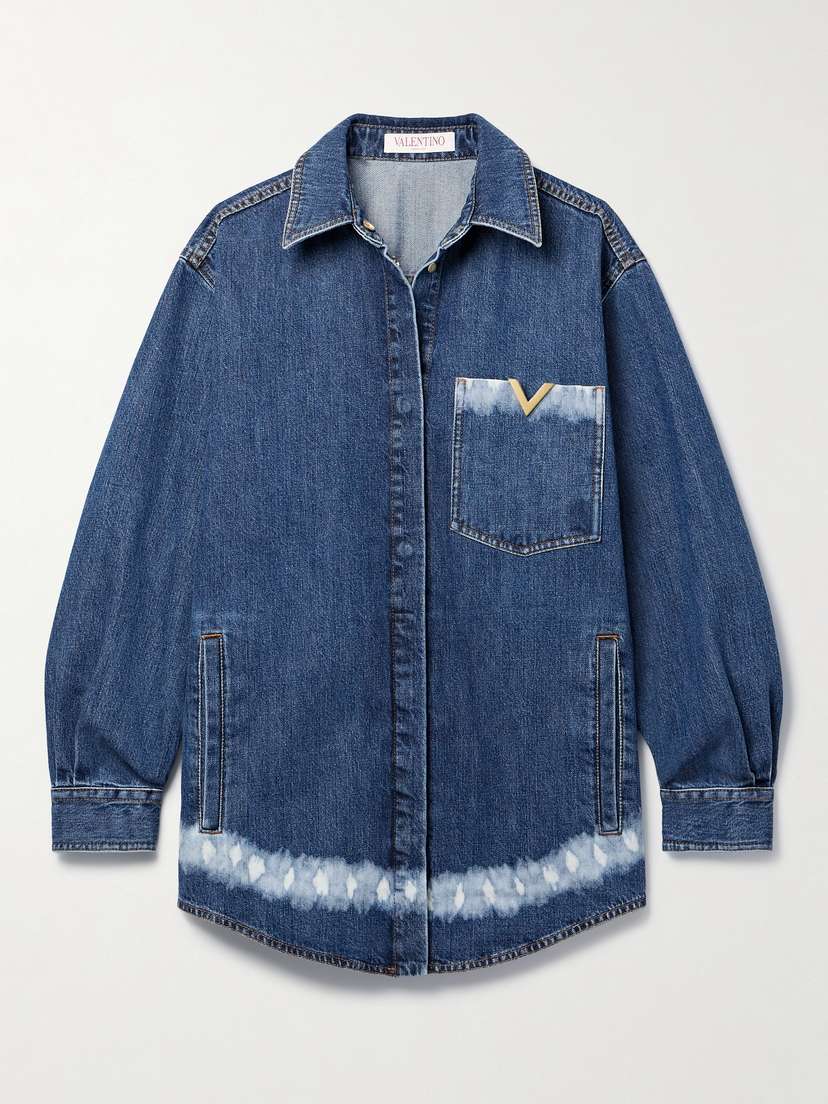 Valentino Garavani Oversized Embellished Bleached Denim Jacket