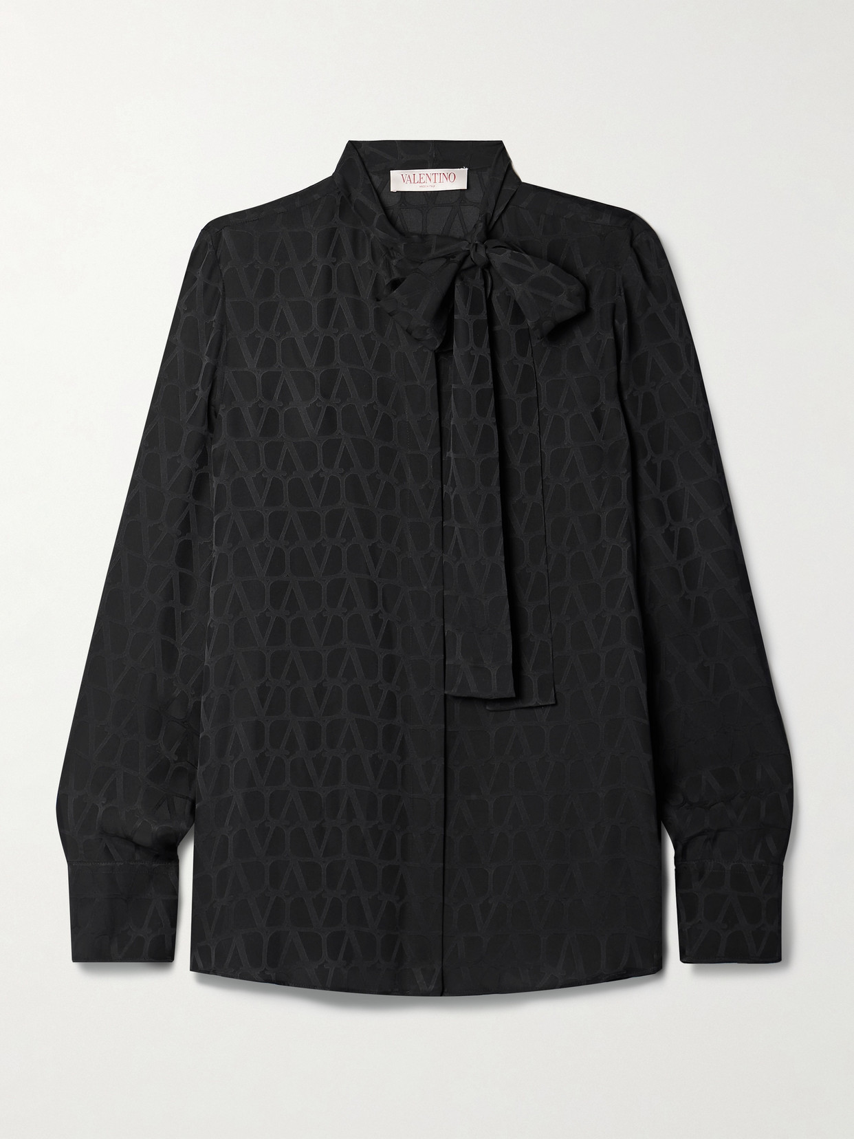 Valentino Garavani - Pussy-bow Silk-jacquard Shirt - Black