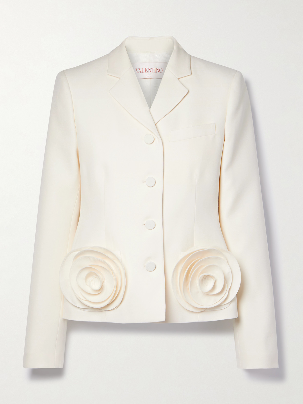 Shop Valentino Embellished Wool And Silk-blend Blazer In Ivory