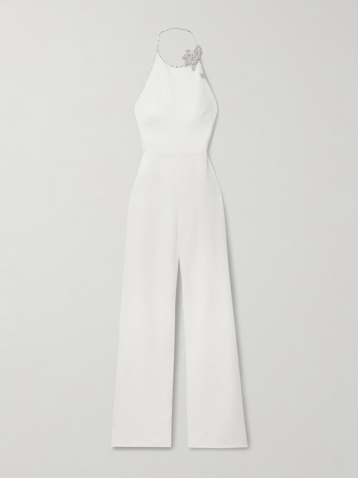 Valentino Garavani Embellished Silk-crepe Halterneck Jumpsuit - White