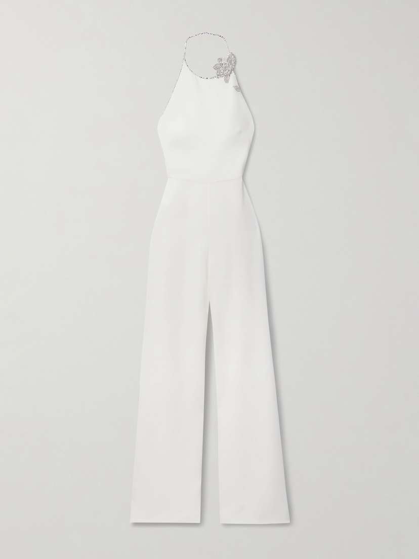 Valentino Garavani Embellished Silk-crepe Halterneck Jumpsuit