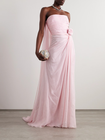 Valentino Garavani Strapless appliquéd gathered silk-chiffon gown