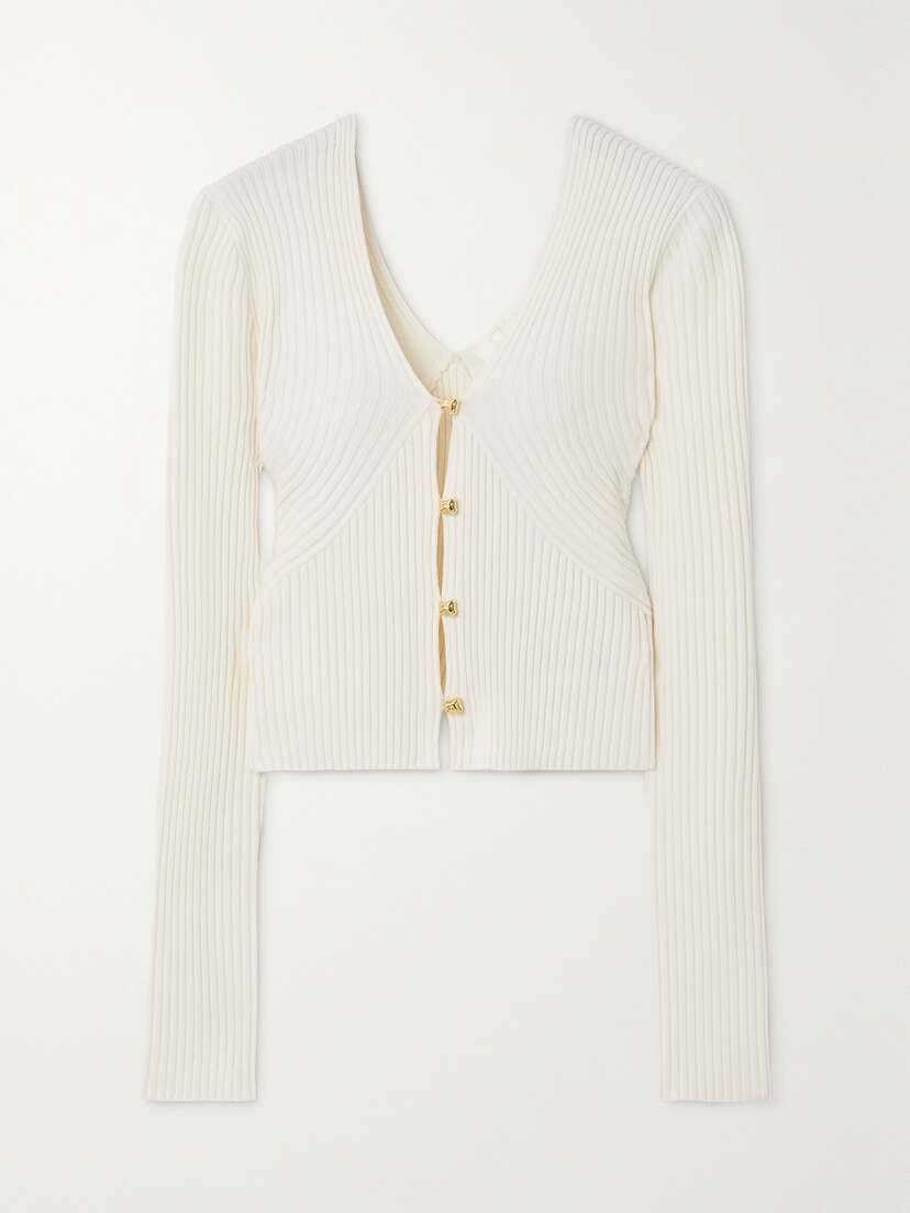 Chloé Ribbed Wool-blend Cardigan - x large