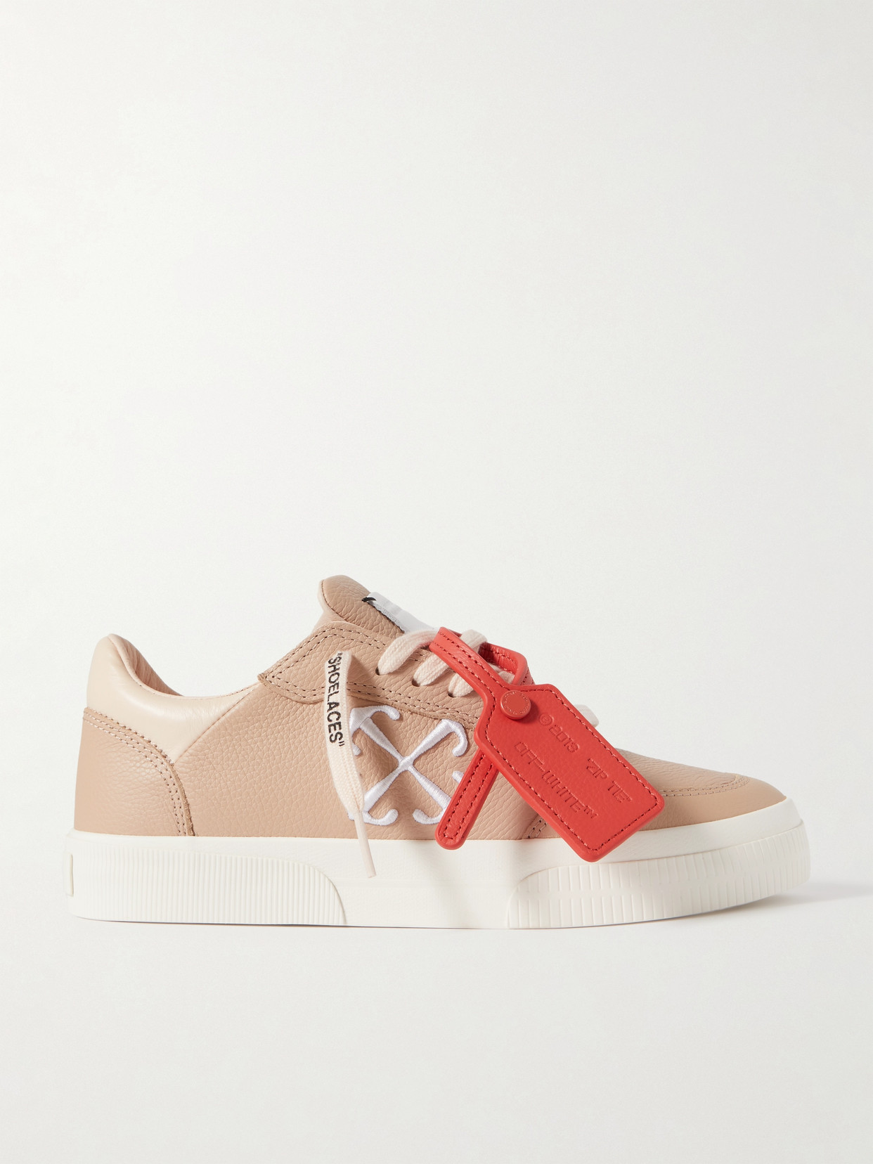 Off-White - Low Vulcanized Embroidered Leather Sneakers - Pink