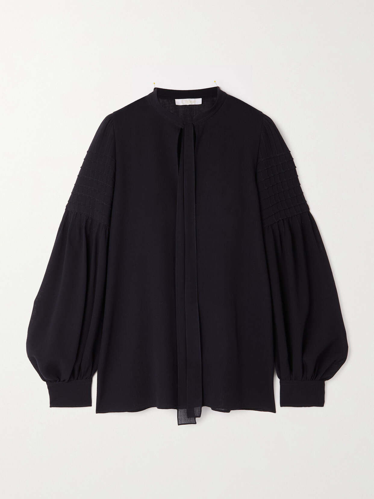 Chloé Tie-detailed Pintucked Wool Blouse - Blue