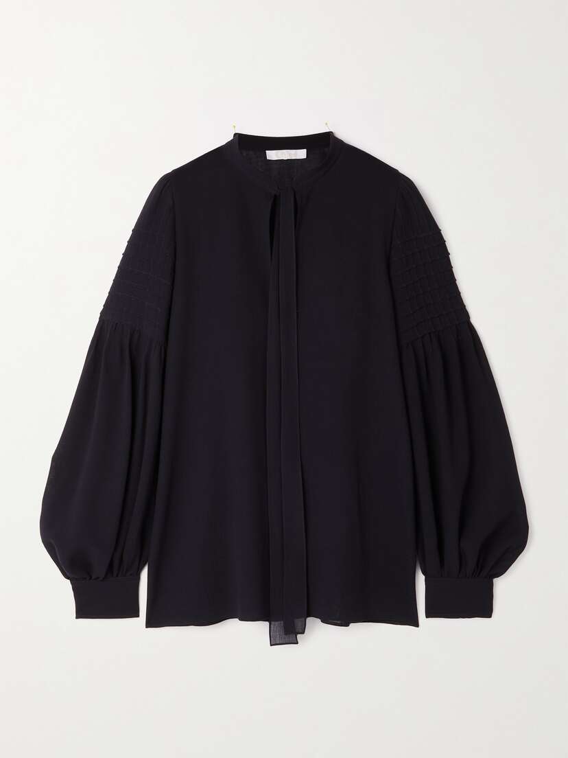 Chloé Tie-detailed Pintucked Wool Blouse