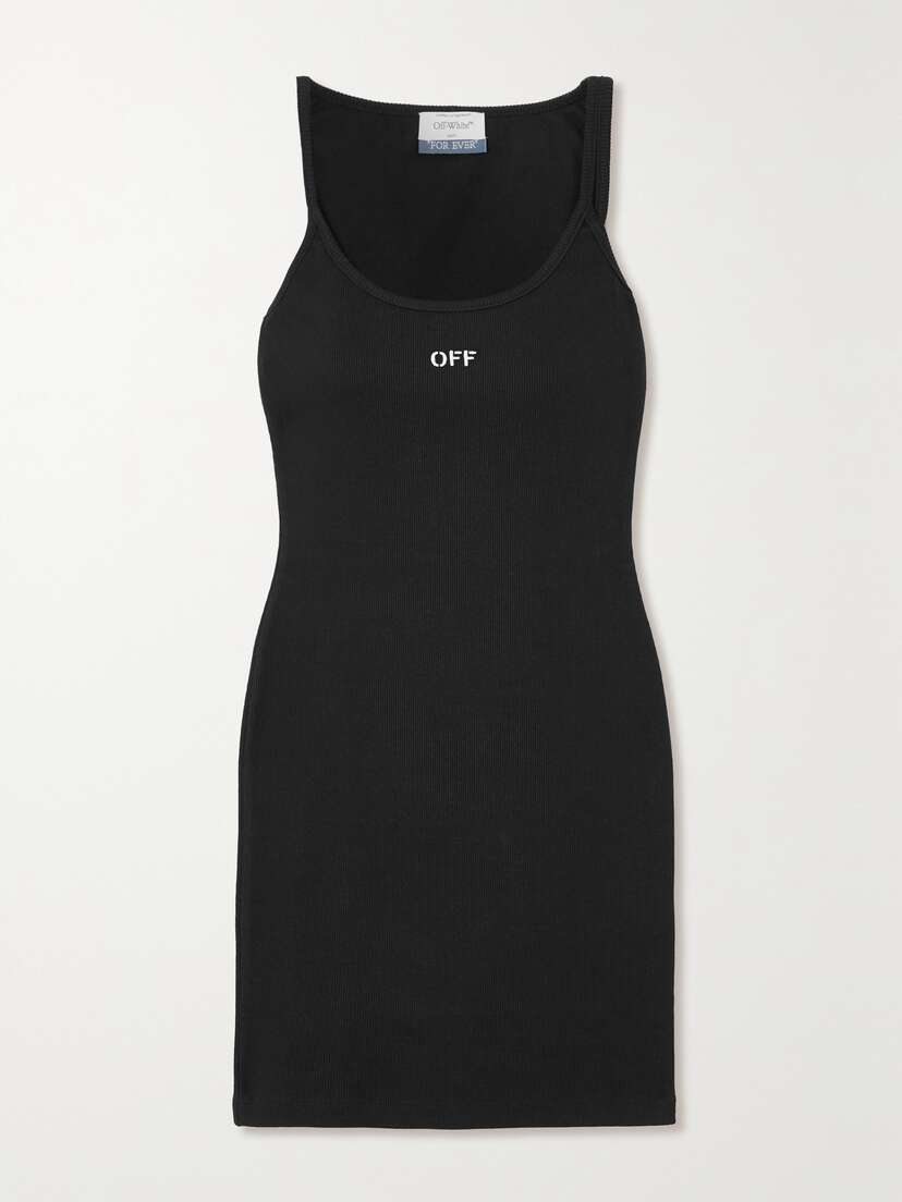 Off-White Embroidered Ribbed Cotton-blend Jersey Mini Dress