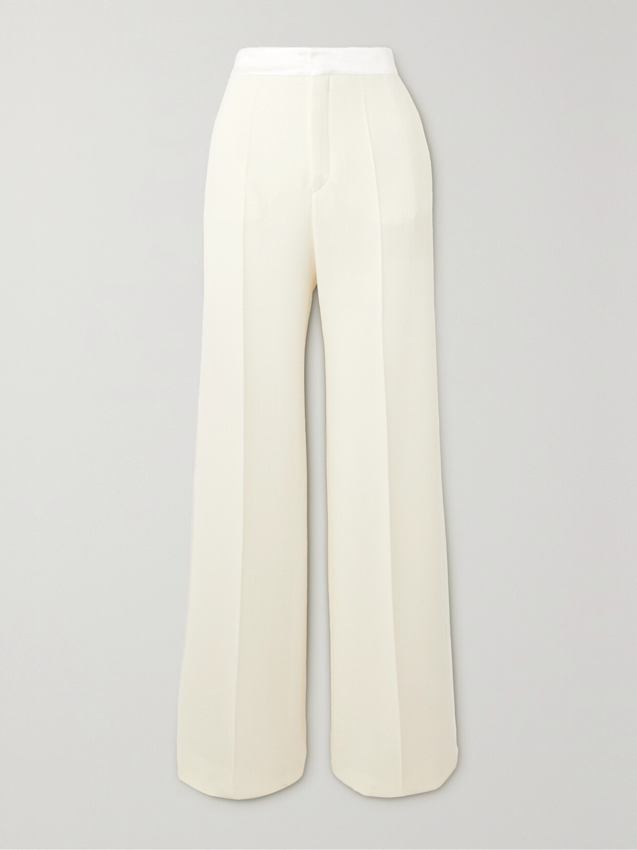 Chloé Satin-trimmed Wool-crepe Straight-leg Pants - White