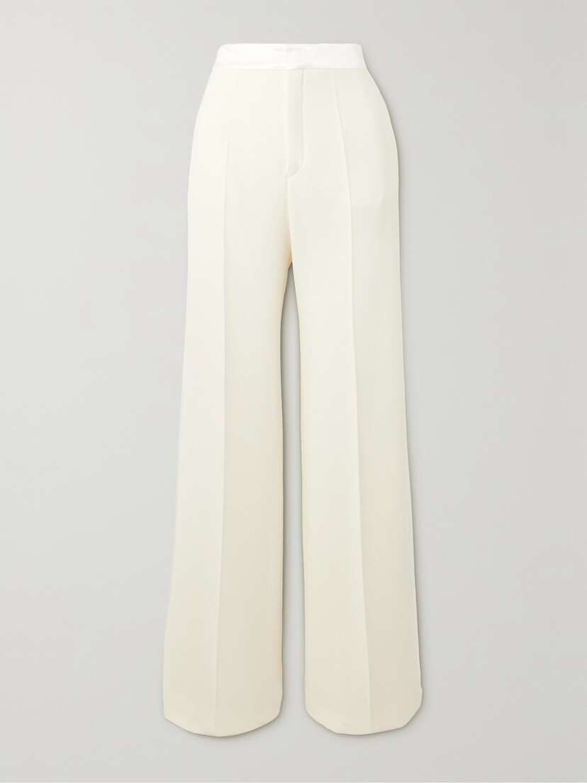 Chloé Satin-trimmed Wool-crepe Straight-leg Pants