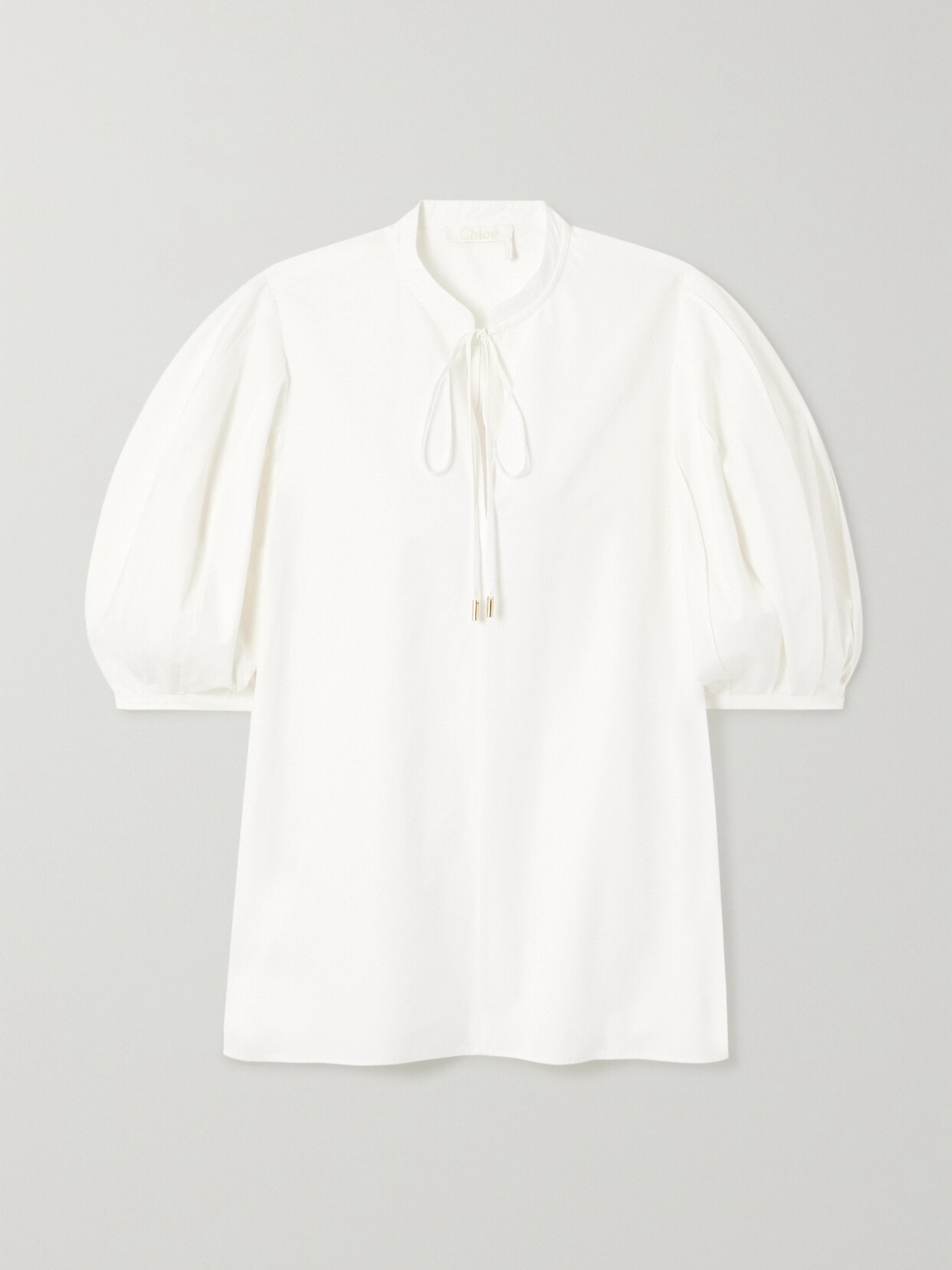 Shop Chloé + Net Sustain Tie-neck Organic Cotton-poplin Blouse In Cream