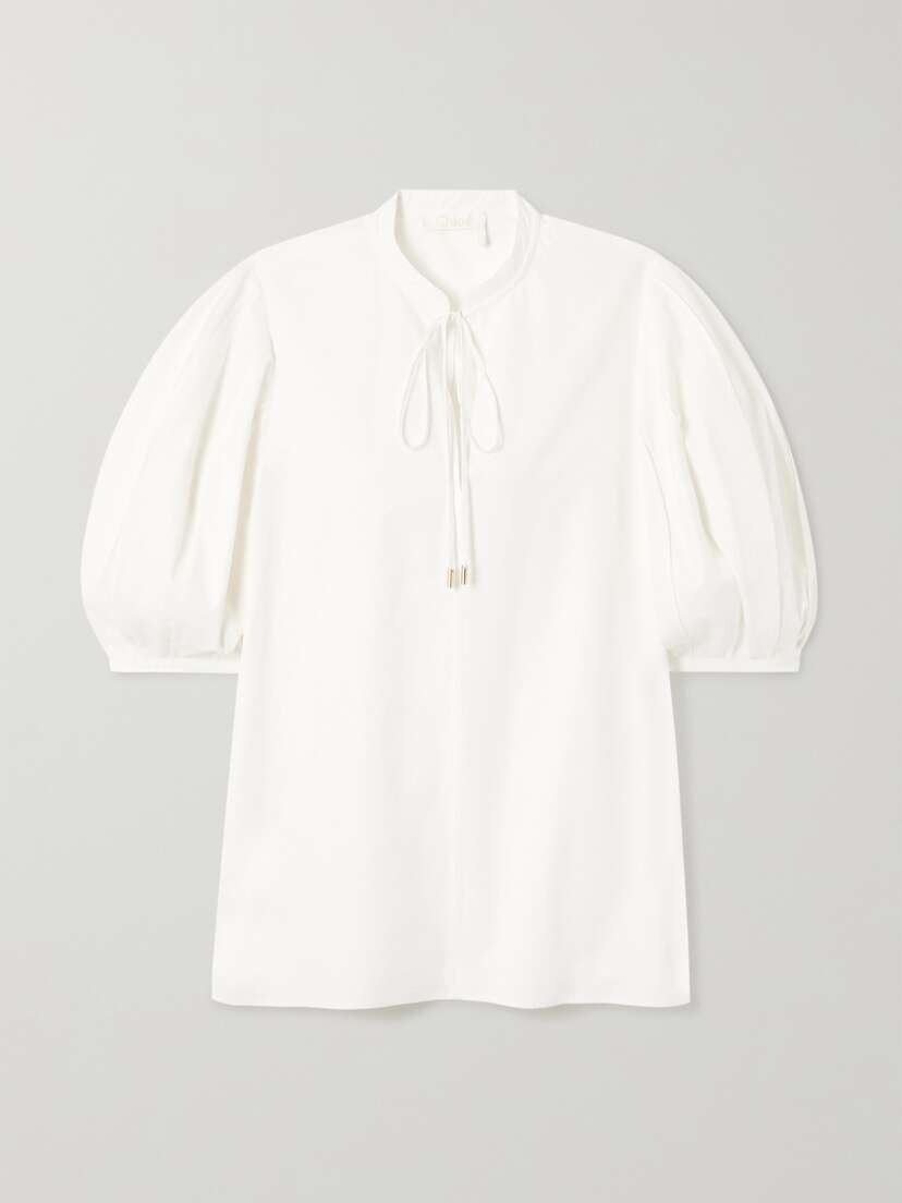 Chloé + Net Sustain Tie-neck Organic Cotton-poplin Blouse