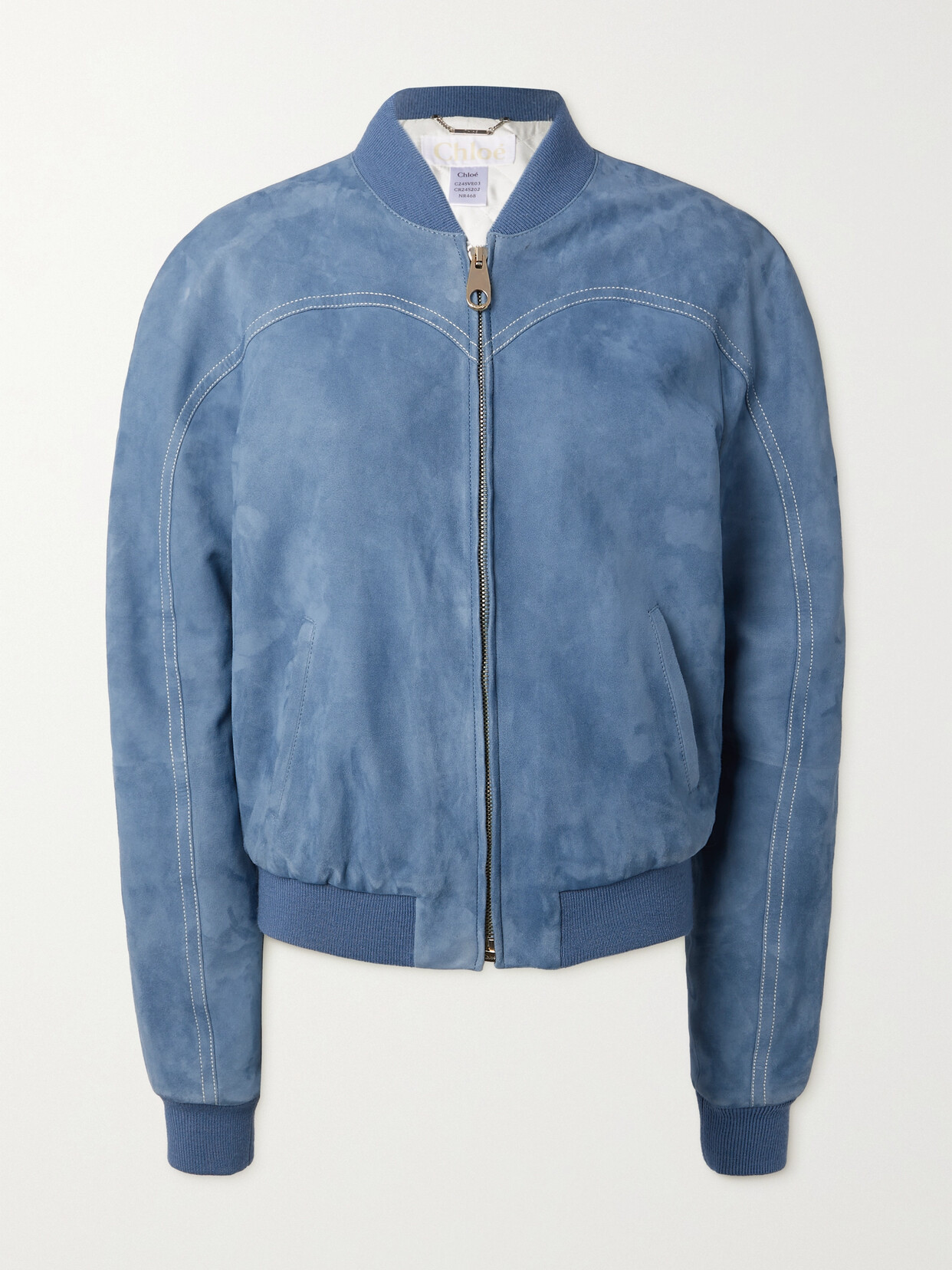 Chloé Blue Grizzled Suede Leather Jacket In Blue