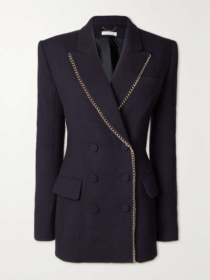 Chloé Double-breasted Chain-embellished Wool Blazer