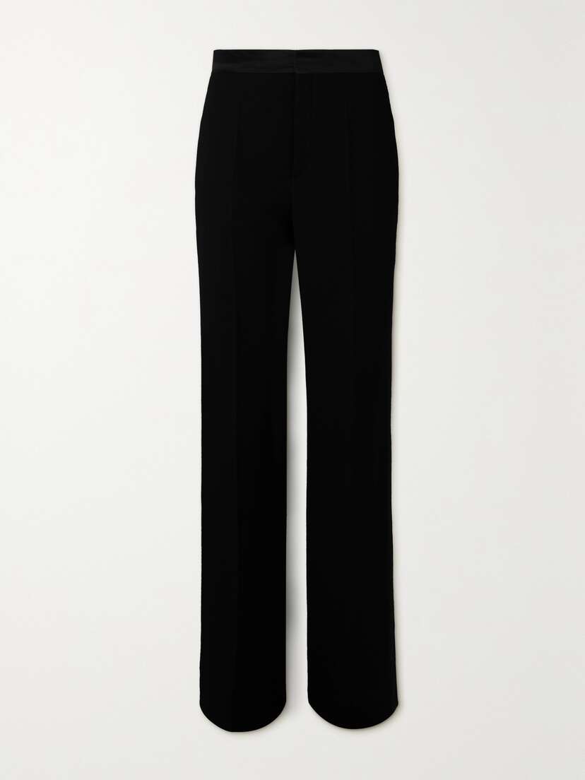 Chloé Satin-trimmed Wool-crepe Straight-leg Pants