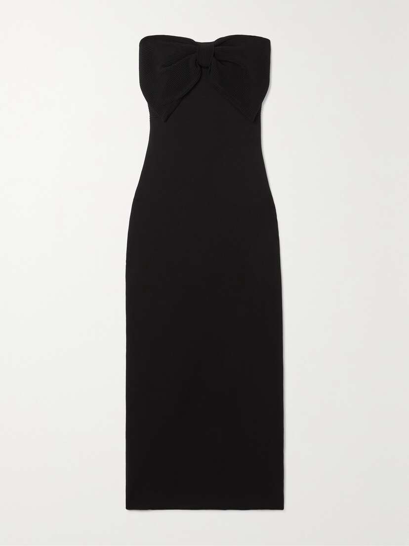 Chloé Strapless Bow-embellished Ribbed Silk-blend Midi Dress - x large