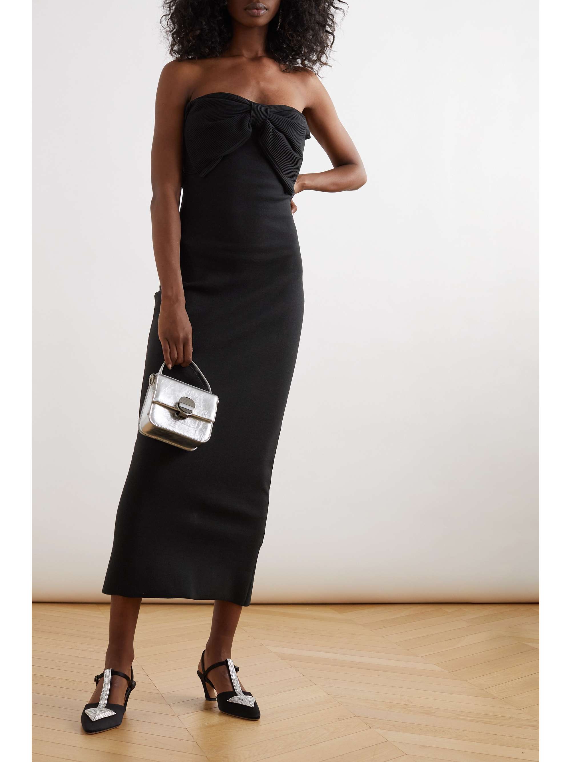 CHLOÉ Strapless bow-embellished ribbed silk-blend midi dress | NET-A-PORTER