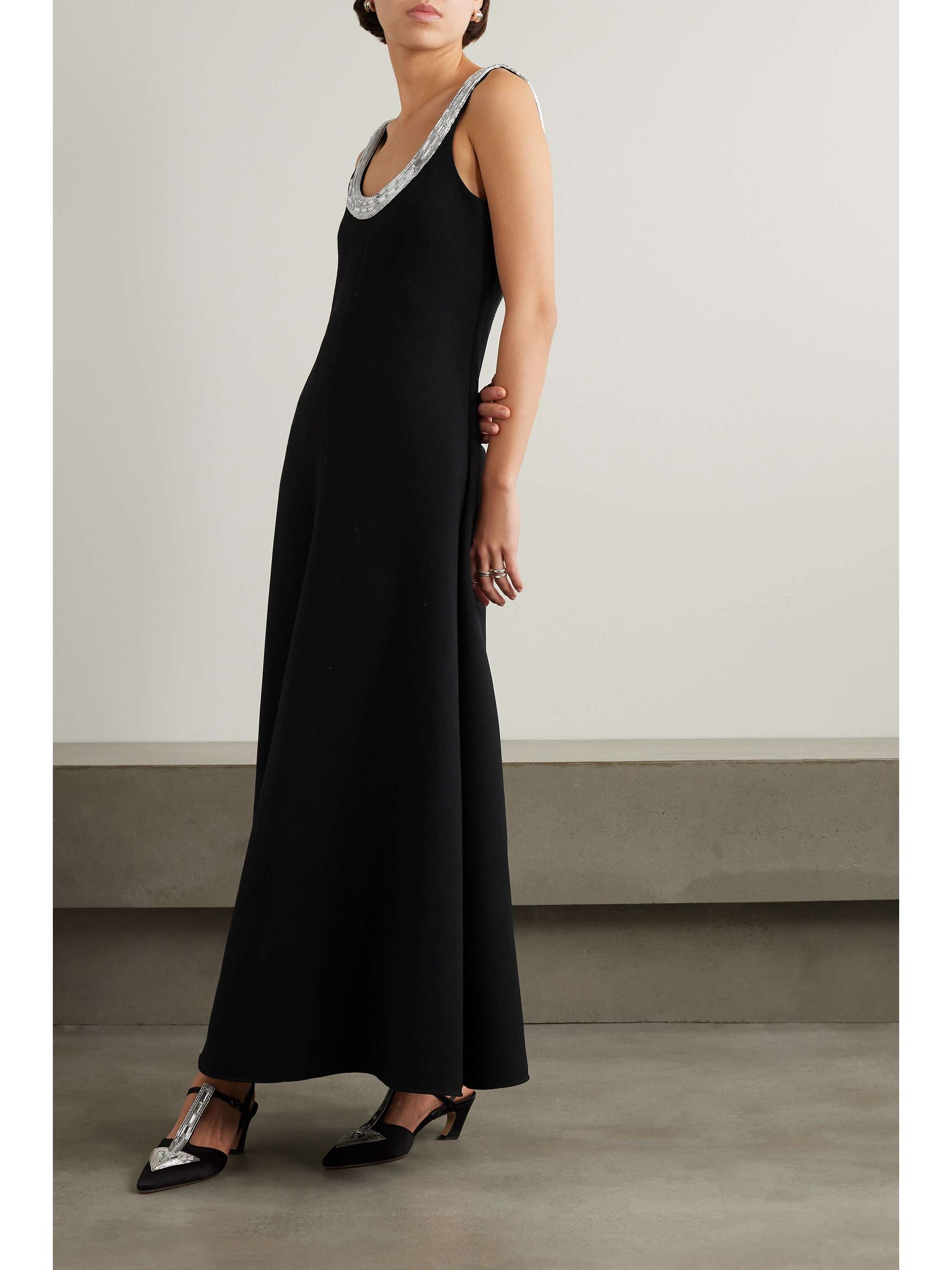 CHLOÉ Open-back embellished wool-crepe midi dress | NET-A-PORTER