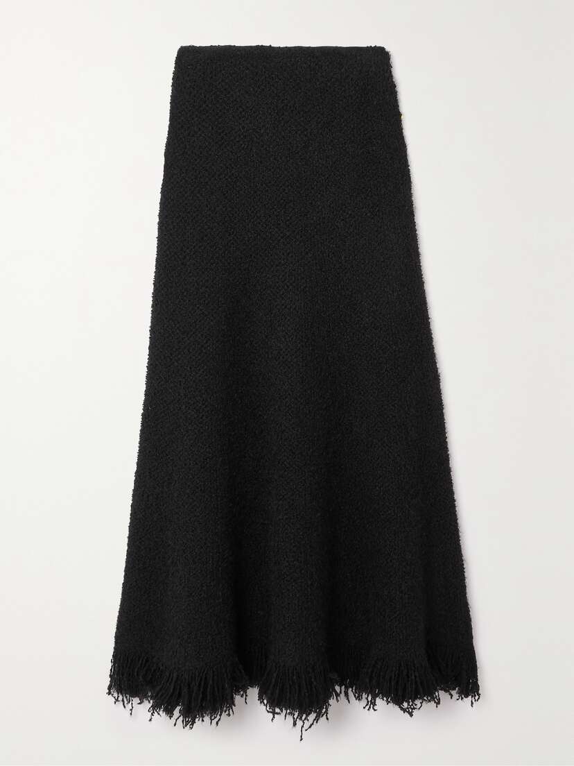 Chloé Frayed Wool-blend Bouclé-tweed Midi Skirt - x large