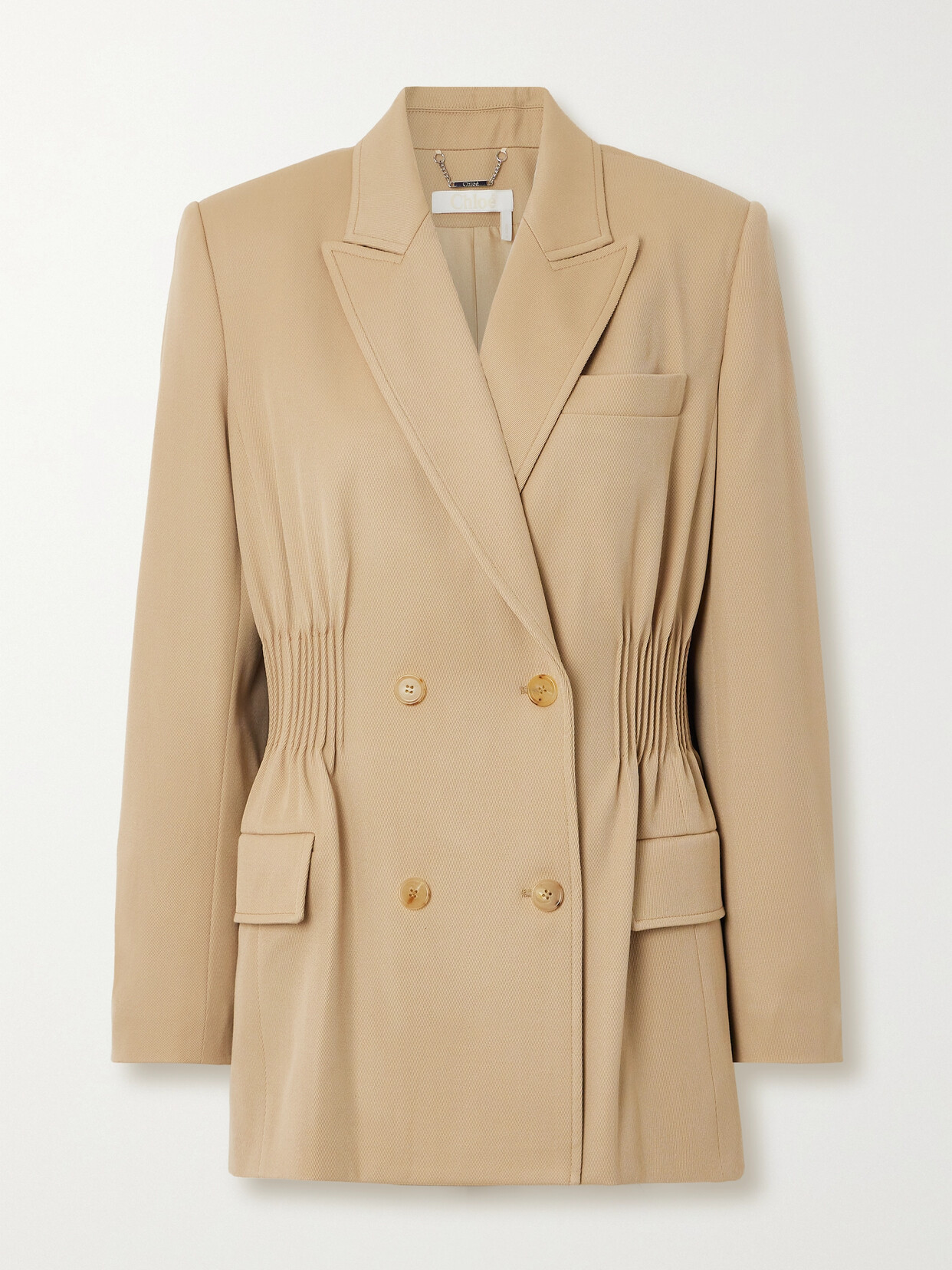 Shop Chloé Double-breasted Shirred Wool-gabardine Blazer In Neutrals